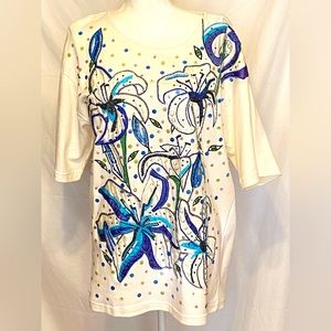 Vintage 90’s Cedars Womens Medium Beaded Embroidered Short Sleeve Shirt Top